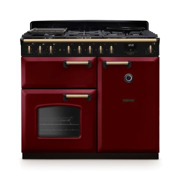 Rangemaster CLDL100DFPBOR/AB1, Classic Deluxe Dual Fuel 100cm Range Cooker,Bordeaux with Brass Trim