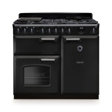 Rangemaster CLDL100DFPCBL/CM1, Classic Deluxe Dual Fuel 100cm Range Cooker,Charcoal Black with Chrome Trim