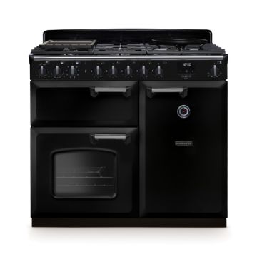 Rangemaster CLDL100DFPGBL/CM1, Classic Deluxe Dual Fuel 100cm Range Cooker,Gloss Black with Chrome Trim