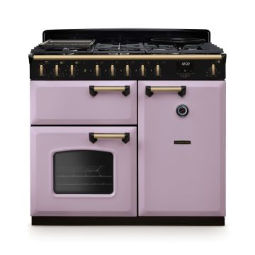 Rangemaster CLDL100DFPHTH/AB1, Classic Deluxe Dual Fuel 100cm Range Cooker,Heather with Brass Trim