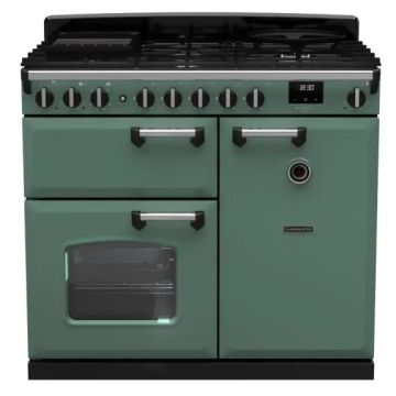 Rangemaster CLDL100DFPMGR/CM1, Classic Deluxe Dual Fuel 100cm Range Cooker,Mineral Green with Chrome Trim