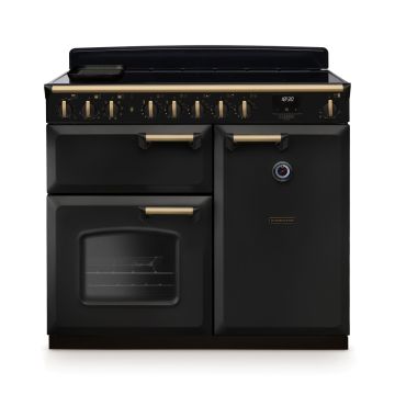 Rangemaster CLDL100EIPCBL/AB1, Classic Deluxe Induction 100cm Range Cooker,Charcoal Black with BrassTrim
