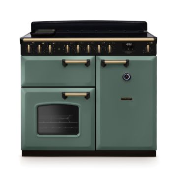 Rangemaster CLDL100EIPMGR/AB1, Classic Deluxe Induction 100cm Range Cooker,Mineral Green with Brass Trim