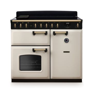 Rangemaster CLDL100EIPPCR/AB1, Classic Deluxe Induction 100cm Range Cooker,Pale Cream with Brass Trim