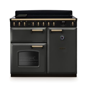 Rangemaster CLDL100EIPSLT/AB1, Classic Deluxe Induction 100cm Range Cooker,Slate with Brass Trim