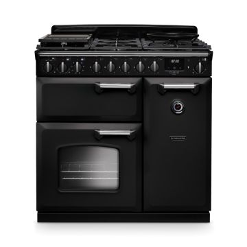 Rangemaster CLDL90DFPCBL/CM1, Classic Deluxe Dual Fuel 90cm Range Cooker,Charcoal Black with Chrome Trim