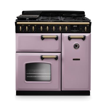 Rangemaster CLDL90DFPHTH/AB1, Classic Deluxe Dual Fuel 90cm Range Cooker,Heather with Brass Trim