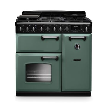 Rangemaster CLDL90DFPMGR/CM1, Classic Deluxe Dual Fuel 90cm Range Cooker,Mineral Green with Chrome Trim