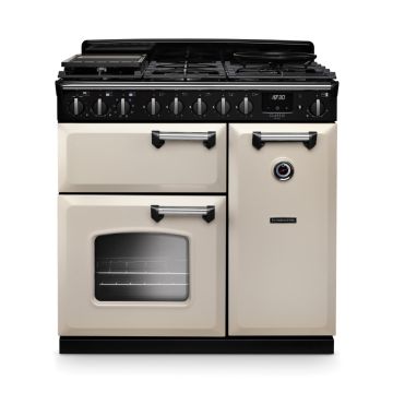 Rangemaster CLDL90DFPPCR/CM1, Classic Deluxe Dual Fuel 90cm Range Cooker,Pale Cream with Chrome Trim