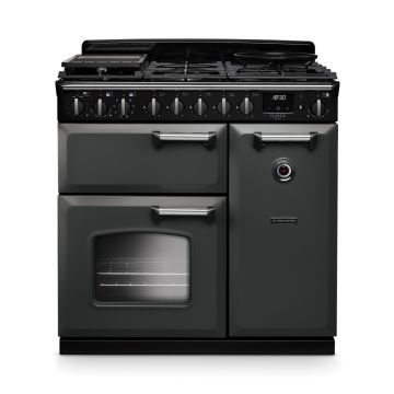 Rangemaster CLDL90DFPSLT/CM1, Classic Deluxe Dual Fuel 90cm Range Cooker,Slate With Chrome Trim