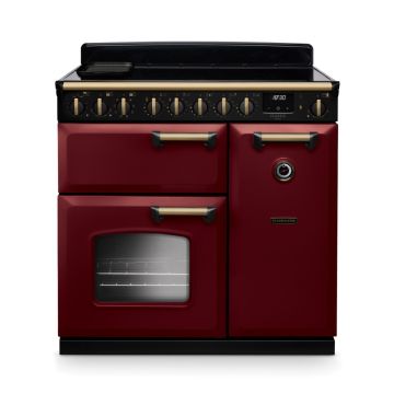 Rangemaster CLDL90EIPBOR/AB1, Classic Deluxe Induction 90cm Range Cooker,Bordeaux with Brass Trim