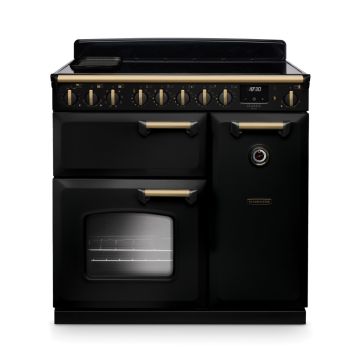 Rangemaster CLDL90EIPCBL/AB1, Classic Deluxe Induction 90cm Range Cooker,Charcoal Black with BrassTrim