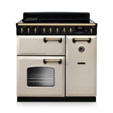 Rangemaster CLDL90EIPPCR/AB1, Classic Deluxe Induction 90cm Range Cooker,Pale Cream with Brass Trim