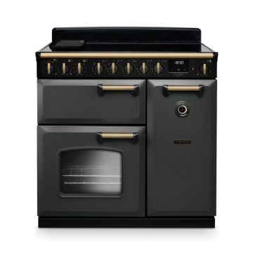 Rangemaster CLDL90EIPSLT/AB1, Classic Deluxe Induction 90cm Range Cooker,Slate with Brass Trim