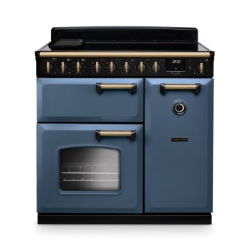 Rangemaster CLDL90EIPSTB/AB1, Classic Deluxe Induction 90cm Range Cooker,Stone Blue with Brass Trim