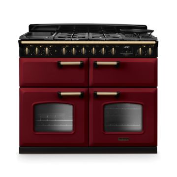 Rangemaster CLDLB110DFPBOR/AB1, Classic Deluxe Dual Fuel 110cm Range Cooker,Bordeaux with Brass Trim