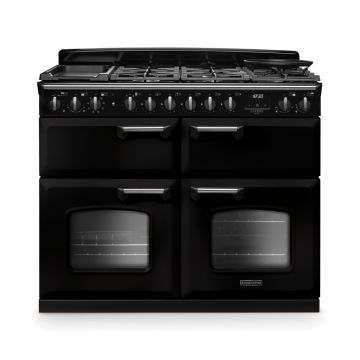 Rangemaster CLDLB110DFPGBL/CM1, Classic Deluxe Dual Fuel 110cm Range Cooker,Gloss Black with Chrome Trim