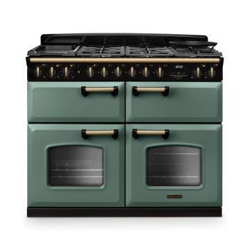 Rangemaster CLDLB110DFPMGR/AB1, Classic Deluxe Dual Fuel 110cm Range Cooker,Mineral Green with Brass Trim