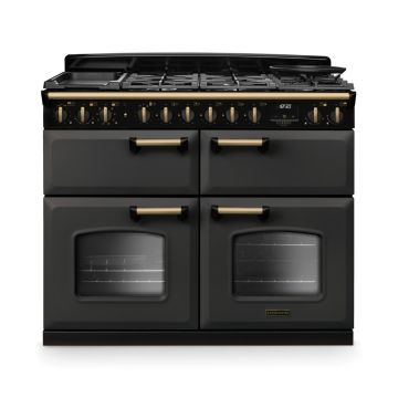 Rangemaster CLDLB110DFPSLT/AB1, Classic Deluxe Dual Fuel 110cm Range Cooker,Slate with Brass Trim