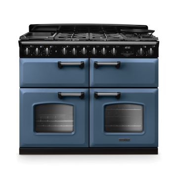 Rangemaster CLDLB110DFPSTB/CM1, Classic Deluxe Dual Fuel 110cm Range Cooker,Stone Blue with Chrome Trim