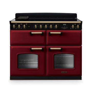 Rangemaster CLDLB110EIPBOR/AB1, Classic Deluxe Induction 110cm Range Cooker,Bordeaux with Brass Trim