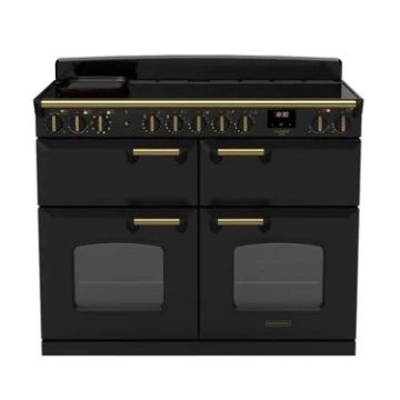 Rangemaster  CLDLB110EIPCBL/AB1, Classic Deluxe 110cm Induction Range Cooker (Slow Oven) , Black with Antique Brass Trim