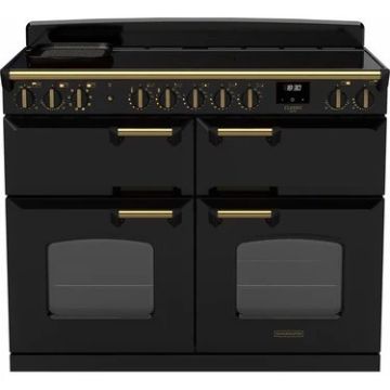 Rangemaster  CLDLB110EIPGBL/AB1, Classic Deluxe 110cm Induction Range Cooker (Slow Oven) , Black with Antique Brass Trim