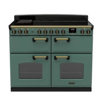 Rangemaster  CLDLB110EIPMGR/AB1, Classic Deluxe 110cm Induction Range Cooker (Slow Oven) , Mineral Green with Antique Brass Trim