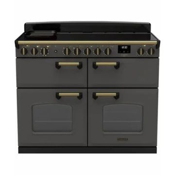 Rangemaster  CLDLB110EIPSLT/AB1, Classic Deluxe 110cm Induction Range Cooker (Slow Oven) , Slate with Antique Brass Trim