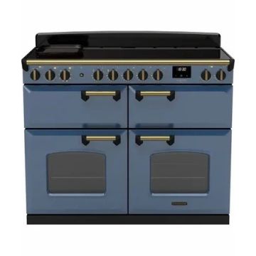 Rangemaster  CLDLB110EIPSTB/AB1, Classic Deluxe 110cm Induction Range Cooker (Slow Oven) , Stone Blue with Antique Brass Trim