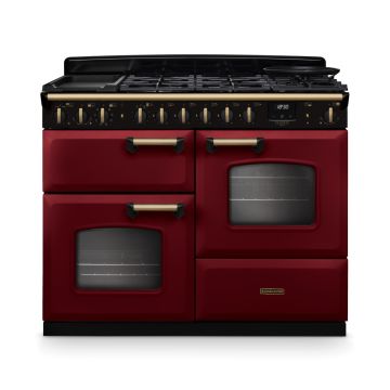 Rangemaster CLDLO110DFPBOR/AB1, Classic Deluxe Dual Fuel 110cm Range Cooker,Bordeaux with Brass Trim