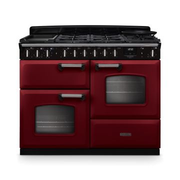 Rangemaster CLDLO110DFPBOR/CM1, Classic Deluxe Dual Fuel 110cm Range Cooker,Bordeaux with Chrome Trim