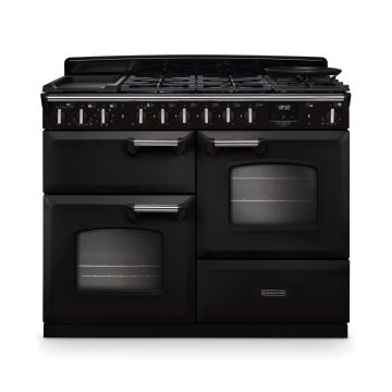 Rangemaster CLDLO110DFPCBL/CM1, Classic Deluxe Dual Fuel 110cm Range Cooker,Charcoal Black with Chrome Trim