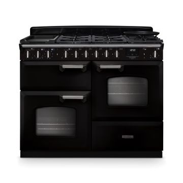 Rangemaster CLDLO110DFPGBL/CM1, Classic Deluxe Dual Fuel 110cm Range Cooker,Gloss Black with Chrome Trim