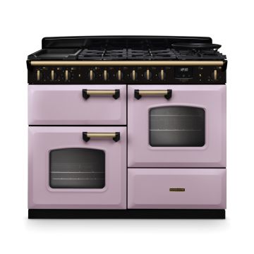 Rangemaster CLDLO110DFPHTH/AB1, Classic Deluxe Dual Fuel 110cm Range Cooker,Heather with Brass Trim