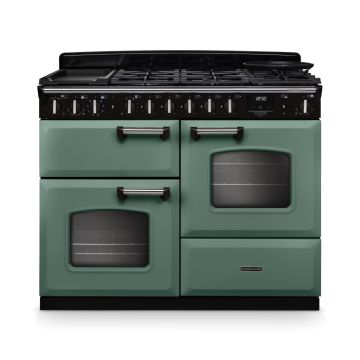 Rangemaster CLDLO110DFPMGR/CM1, Classic Deluxe Dual Fuel 110cm Range Cooker,Mineral Green with Chrome Trim