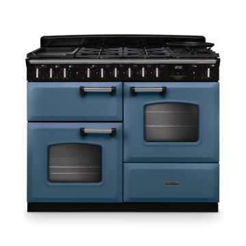 Rangemaster CLDLO110DFPSTB/CM1, Classic Deluxe Dual Fuel 110cm Range Cooker,Stone Blue with Chrome Trim