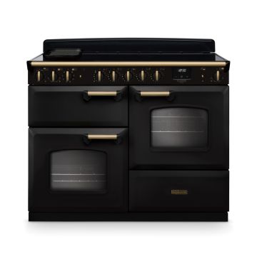 Rangemaster CLDLO110EIPCBL/AB1, Classic Deluxe Induction 110cm Range Cooker,Charcoal Black with BrassTrim