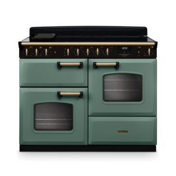 Rangemaster CLDLO110EIPMGR/AB1, Classic Deluxe Induction 110cm Range Cooker,Mineral Green with Brass Trim