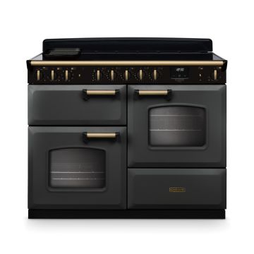 Rangemaster CLDLO110EIPSLT/AB1, Classic Deluxe Induction 110cm Range Cooker,Slate with Brass Trim