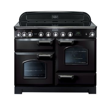 Rangemaster  CLO110EIPGBL/CM1, Classic Deluxe 110cm Range Cooker, Black with Chrome Trim