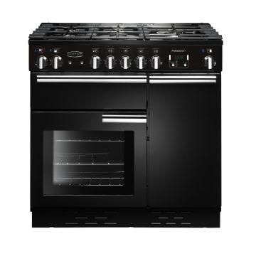 Rangemaster PROP90DFFGB/C, Professional Plus Dual Fuel 90cm Range Cooker,Gloss Black with Chrome Trim