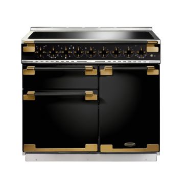 Rangemaster ELS100EIGB/BE, Elise Induction 100cm Range Cooker,Gloss Black with Brass Trim