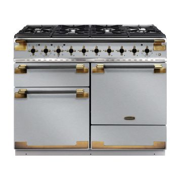 Rangemaster ELS110DFFSS/BE, Elise Luxe Dual Fuel 110cm Range Cooker,Stainless Steel with Brass Trim