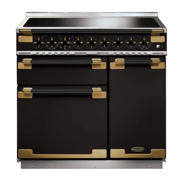 Rangemaster ELS90EIGB/BE, Elise Luxe Induction 90cm Range Cooker,Gloss Black with Brass Trim