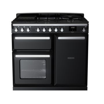 Rangemaster ESDL100DFPGBL/CM1, Estel Deluxe Dual Fuel 100cm Range Cooker,Gloss Black with Chrome Trim