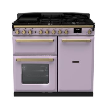 Rangemaster ESDL100DFPHTH/AB1, Estel Deluxe Dual Fuel 100cm Range Cooker,Heather with Brass Trim