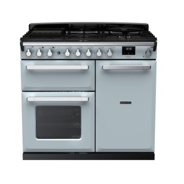 Rangemaster ESDL100DFPMSB/CM1, Estel Deluxe Dual Fuel 100cm Range Cooker,Misty Blue with Chrome Trim