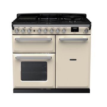 Rangemaster ESDL100DFPPCR/CM1, Estel Deluxe Dual Fuel 100cm Range Cooker,Pale Cream with Chrome Trim