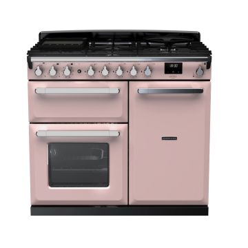 Rangemaster ESDL100DFPPPK/CM1, Estel Deluxe Dual Fuel 100cm Range Cooker,Pale Pink with Chrome Trim